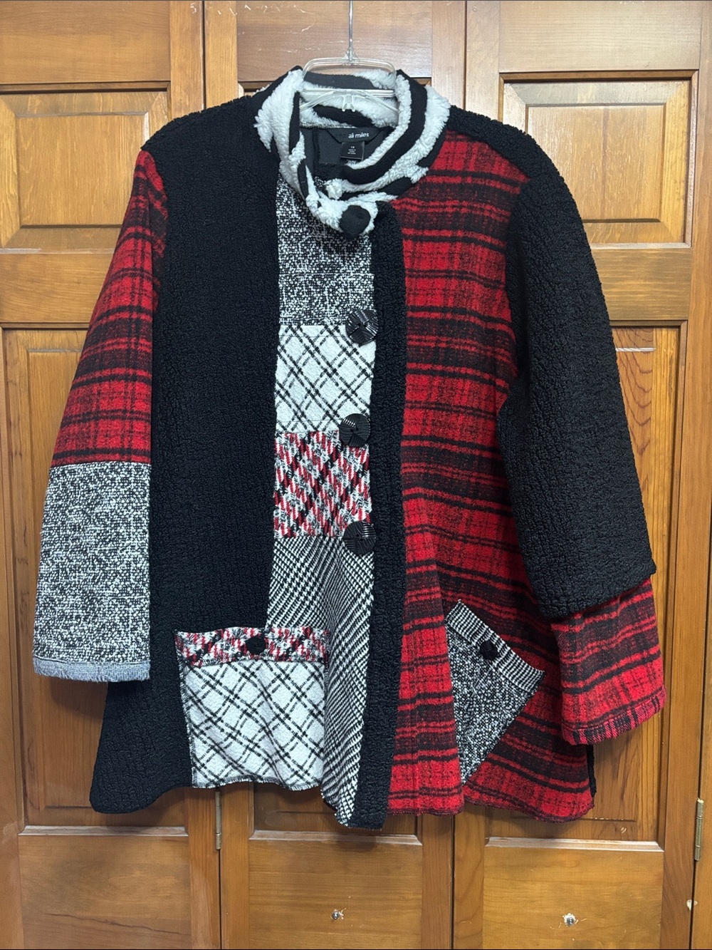 Ali Miles Red & Black Patchwork Jacket